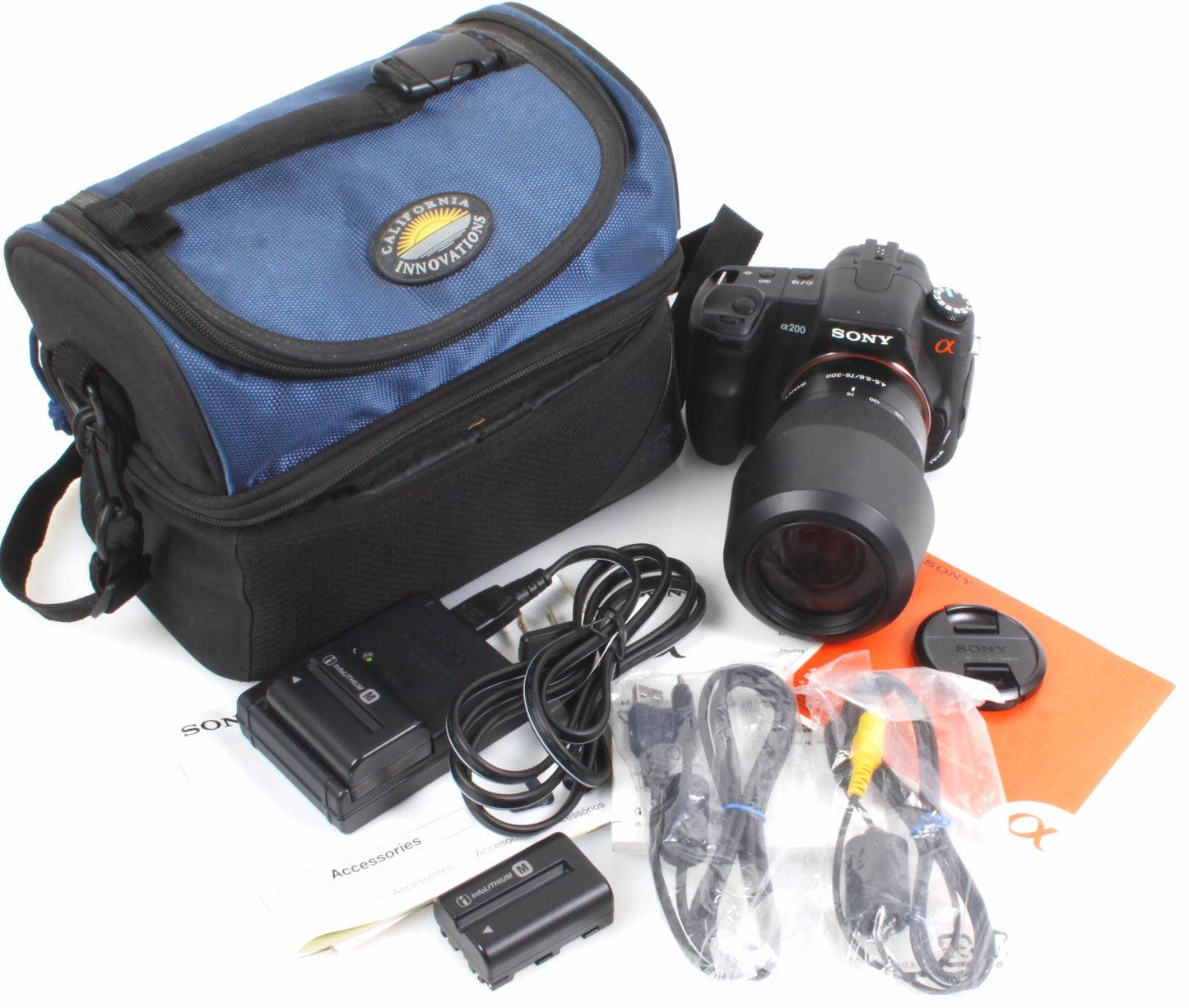 Sony A200 Digital Camera w/ Lens, Batteries, Charger, Literature & Bag