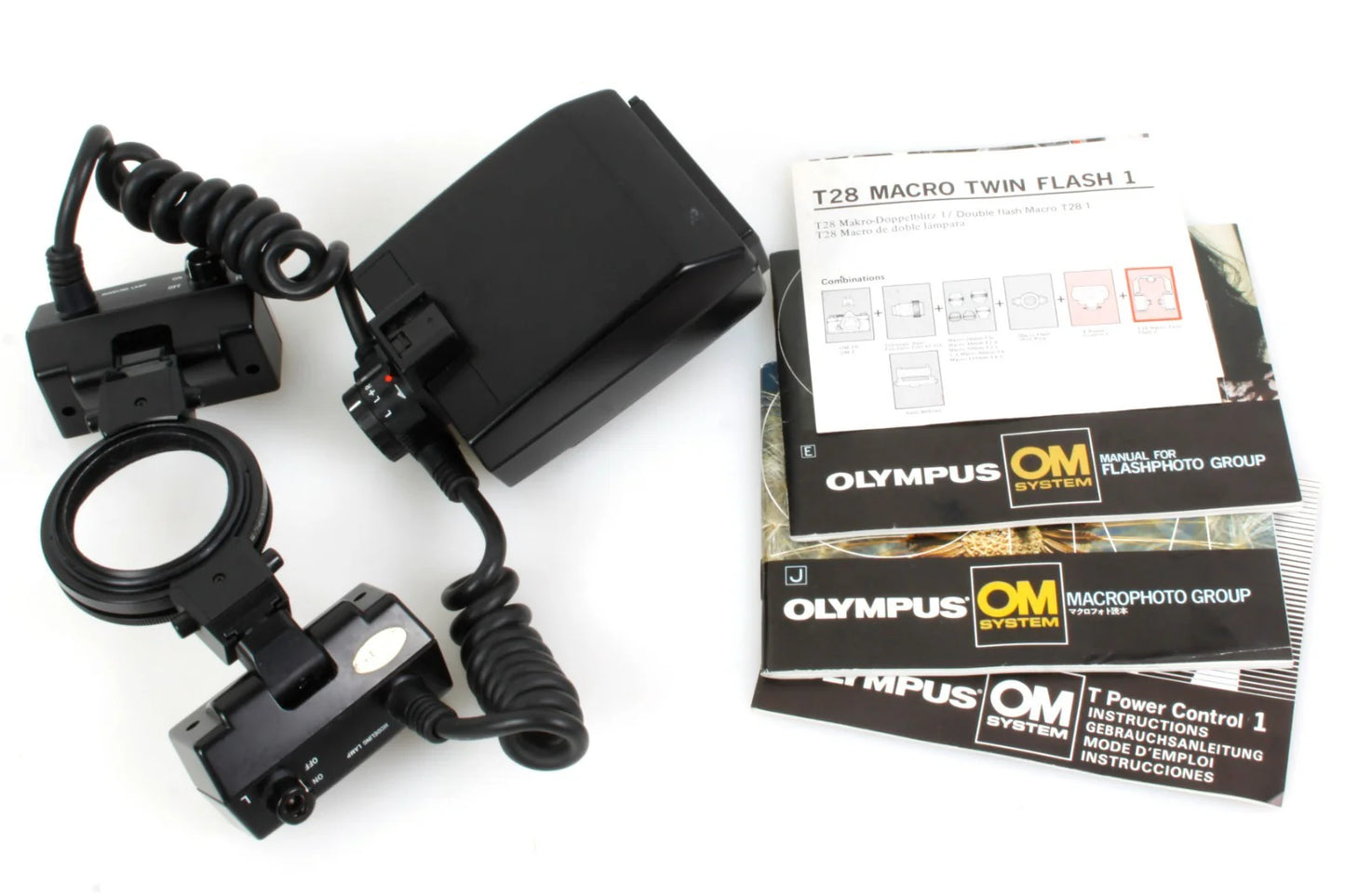 Olympus T28 Macro Twin Flash Full Set w/ T Power Control & Original Manuals