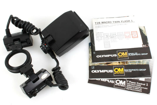 Olympus T28 Macro Twin Flash Full Set w/ T Power Control & Original Manuals