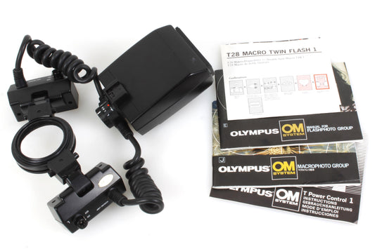 Olympus T28 Macro Twin Flash Full Set w/ T Power Control & Original Manuals