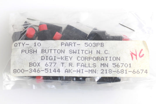 DigiKey 503PB-ND Push Button Switch SPST-NC-2A 14V - Pack of 10