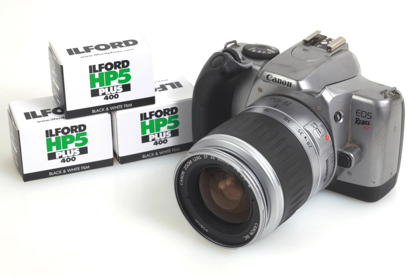 Canon K2 Student 35mm Film Camera w/ 3 Rolls B&W Film (Ilford HP5) + Zoom Lens