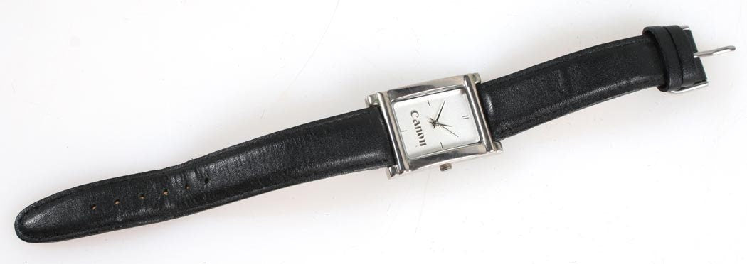 Canon Camera Silver Watch w/ Black Bands and Water Resistant