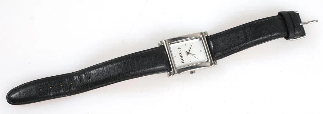 Canon Camera Silver Watch w/ Black Bands and Water Resistant