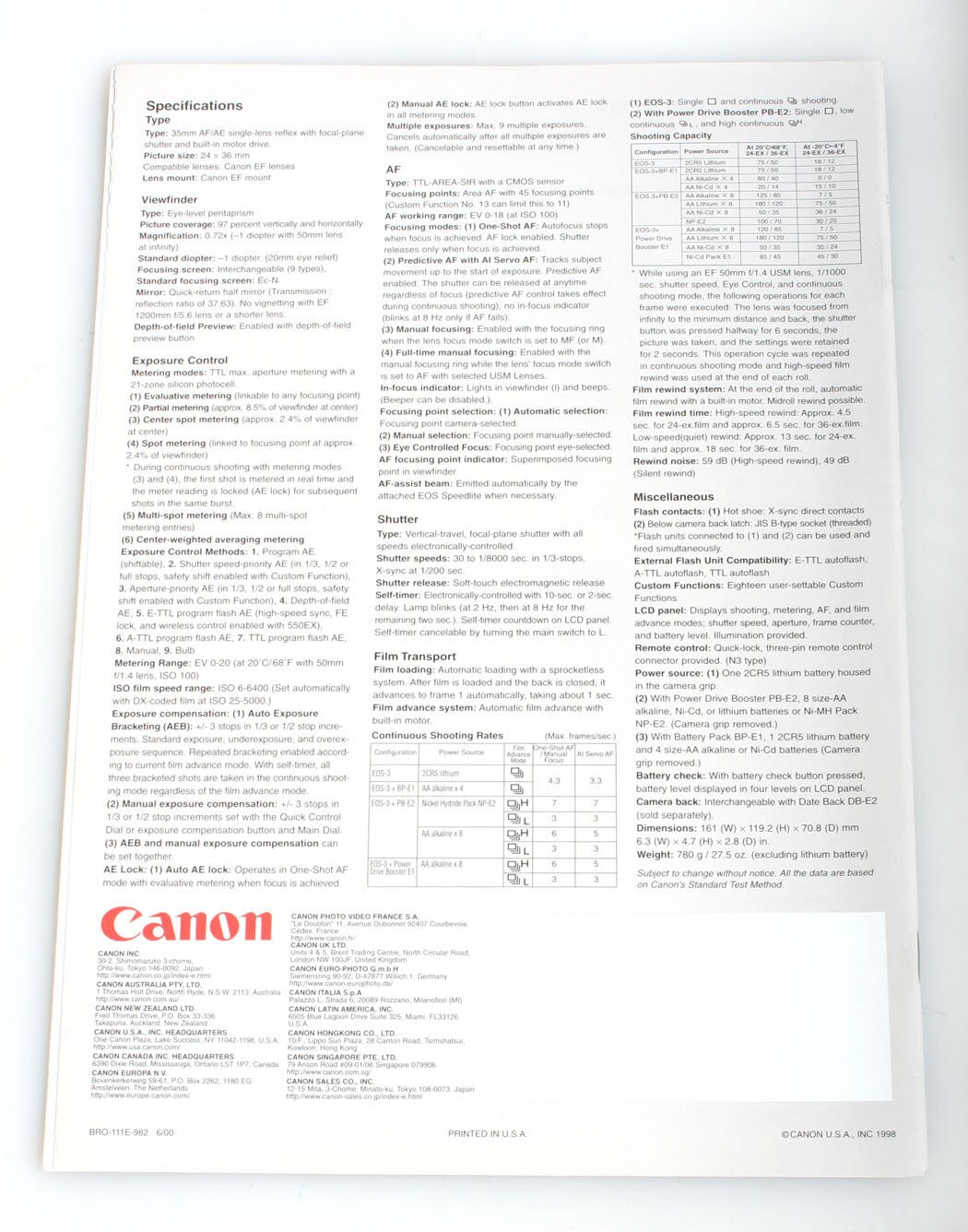 Canon EOS-3 Brochure