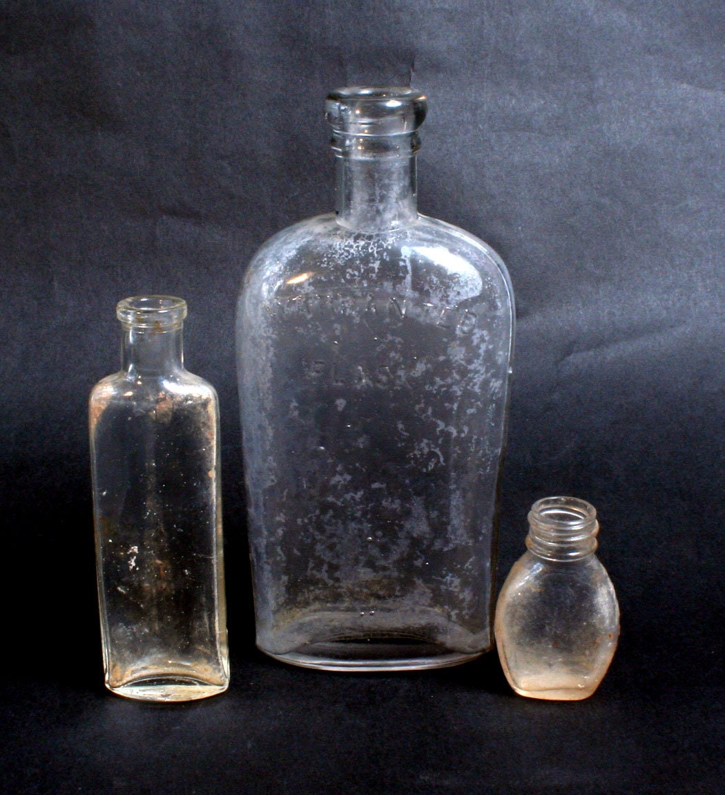 Vintage Medicine Bottles, Set Of 3//Glass Bottle//Clear Bottle