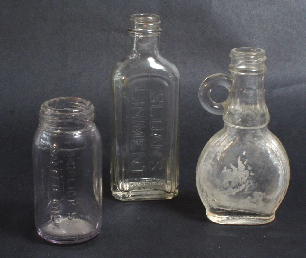 Vintage Medicine Bottles, Set Of 3//Glass Bottle//Clear Bottle//Antique Pharmaceuticals