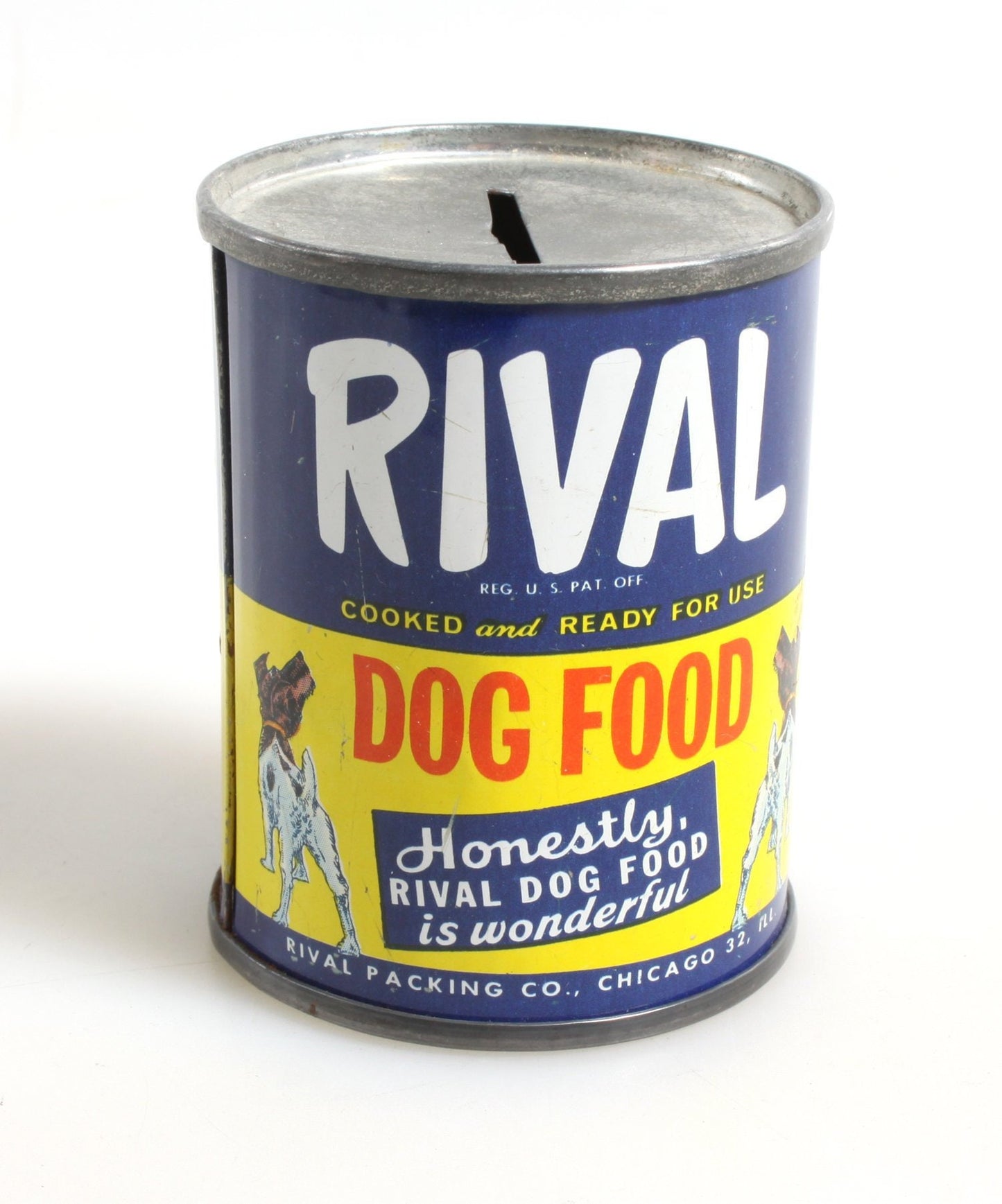 Vintage Rival Dog Food Metal Bank Can