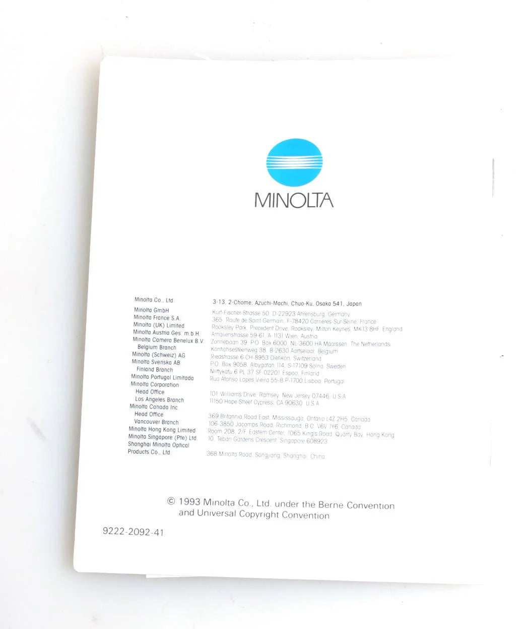 Minolta Dynax 500SI SLR 35mm Camera Instruction Manual