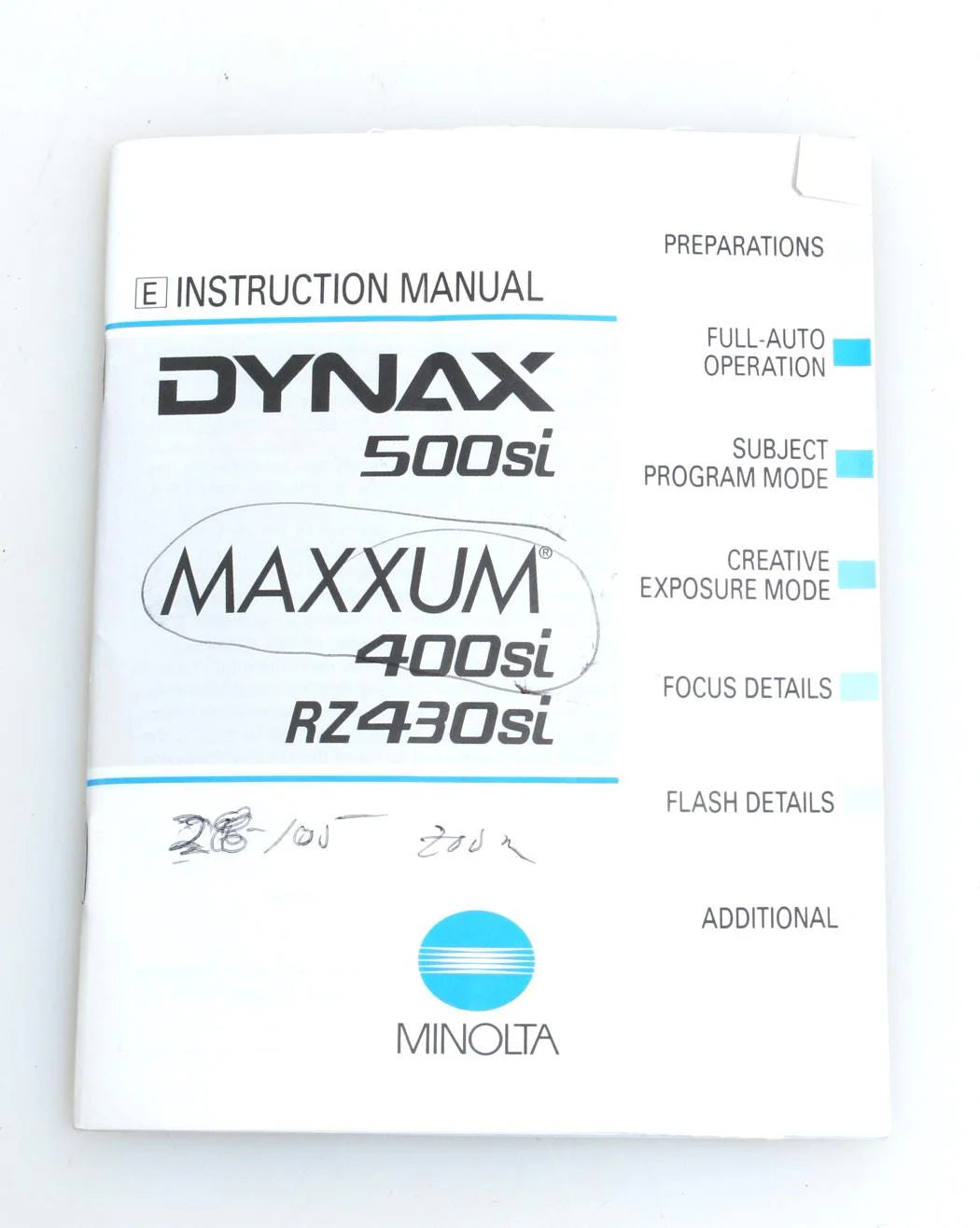 Minolta Dynax 500SI SLR 35mm Camera Instruction Manual