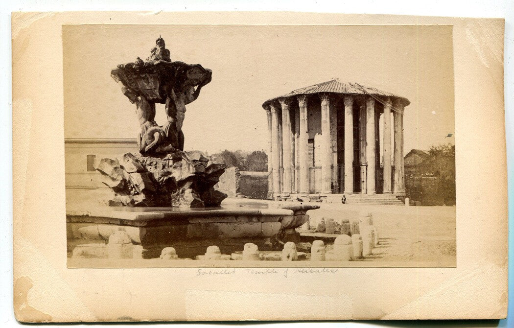 Vintage albumen photo double-sided on 5x8 card Temple of Hercules cabinet card