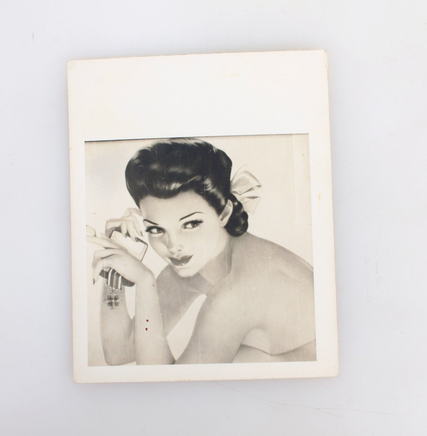Vintage Sepia Toned Photo of Drawing//Pinup Girl with Medal Badge//WWII
