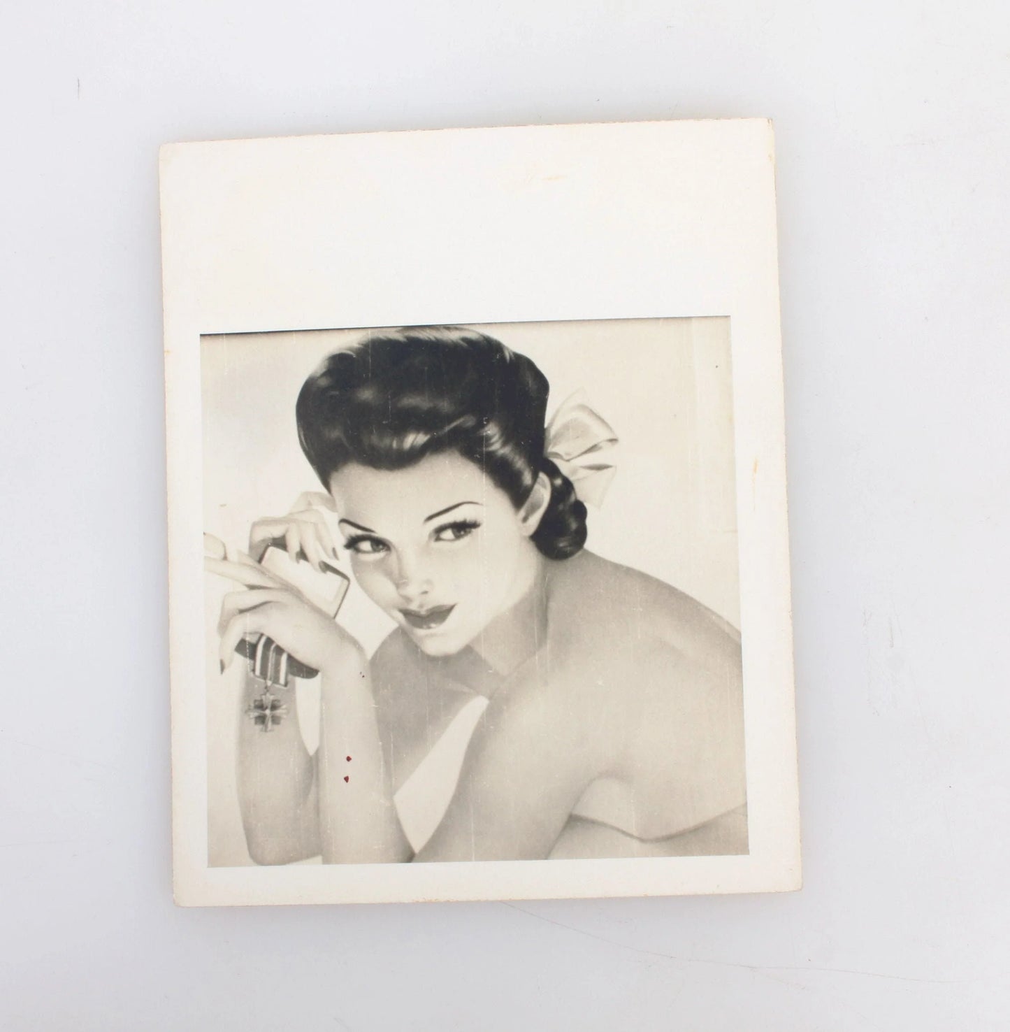 Vintage Sepia Toned Photo of Drawing//Pinup Girl with Medal Badge//WWII