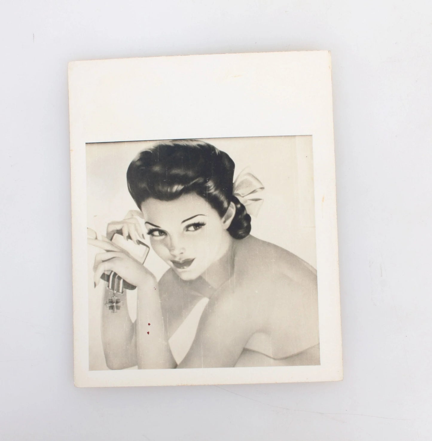 Vintage Sepia Toned Photo of Drawing//Pinup Girl with Medal Badge//WWII