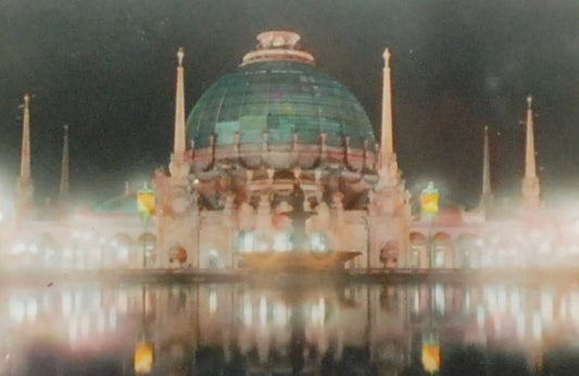 Beautiful Dome Building Reflects Off Water, Hand Tinted Antique Photo On Glass