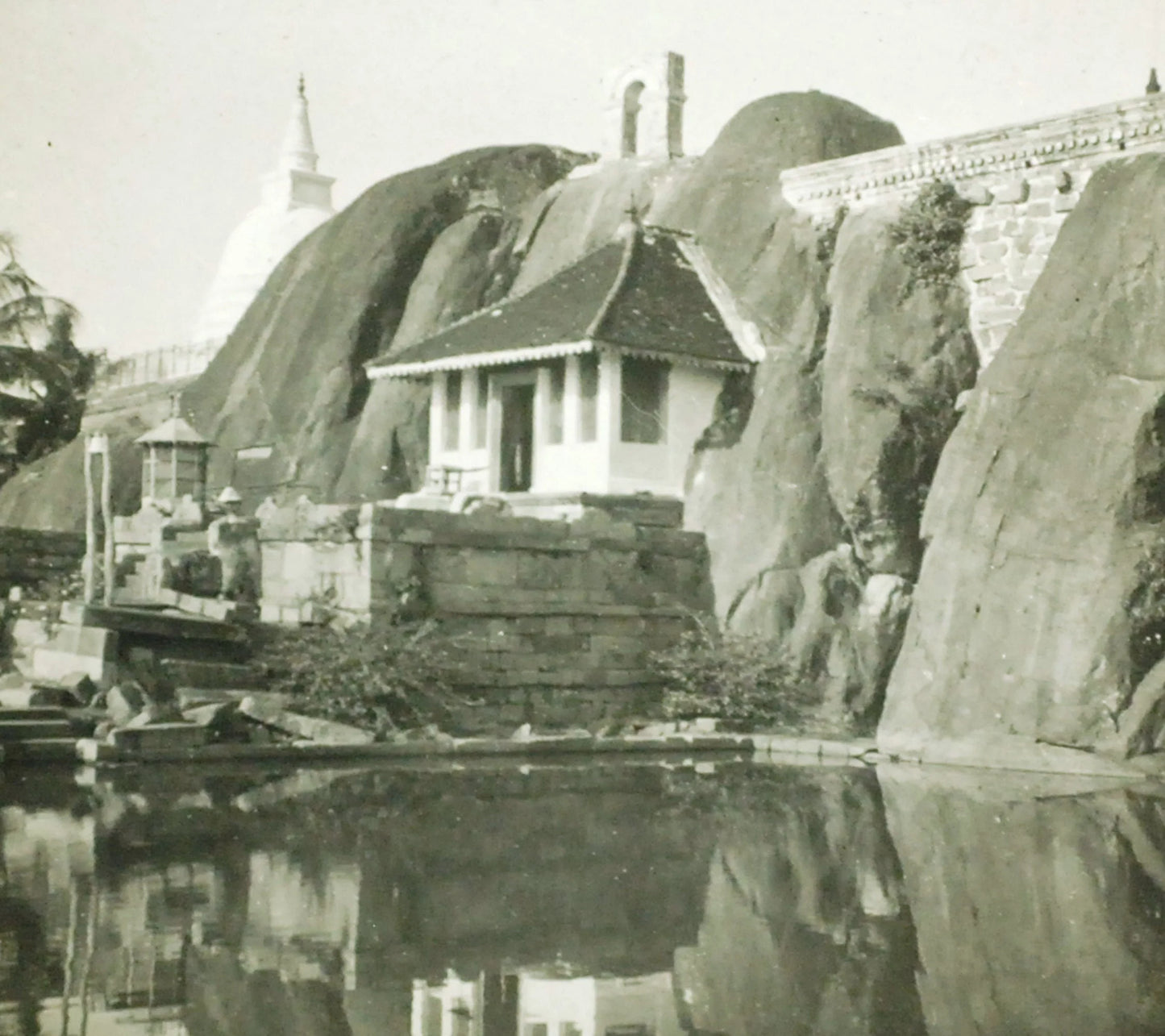 House In Rocks W/ Ancient City Pool Antique Photo On Glass//DIY Lighting Project