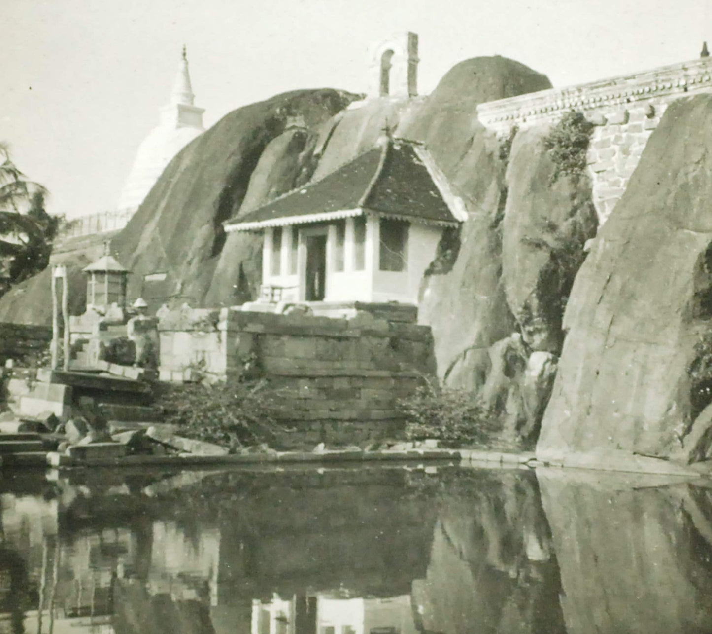 House In Rocks W/ Ancient City Pool Antique Photo On Glass//DIY Lighting Project