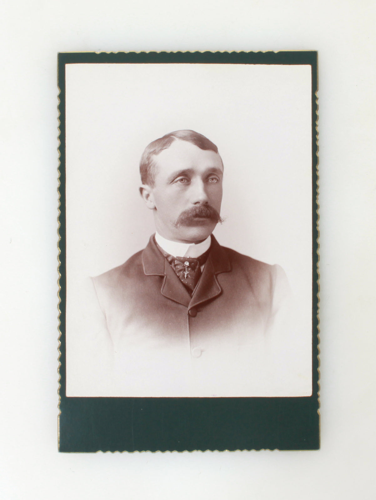 Serious Man Clean Cut man with Long  Mustache, Antique Cabinet Card