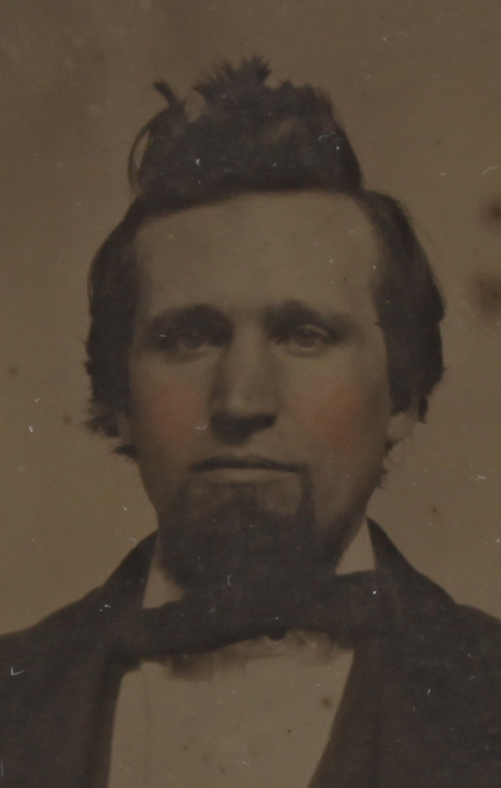 Antique tinted ambrotype 9th plate photograph - Man with Wild Hair, no case,