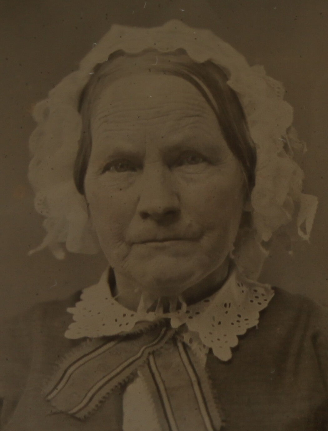 Antique 6th Plate Ambrotype Photo - Old Woman in Bonnet, Tinted, No Case,