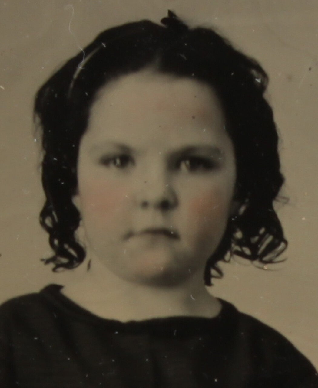 Antique Tintype Portrait: Original Young Girl in Fur-Trimmed Dress, 19th Century