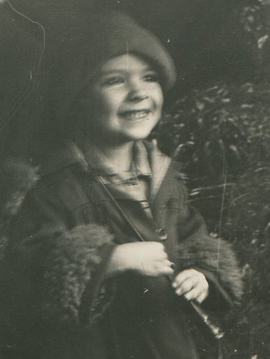 Vintage Photograph Young in Garden Hold Opened Umbrella Silver Print Old