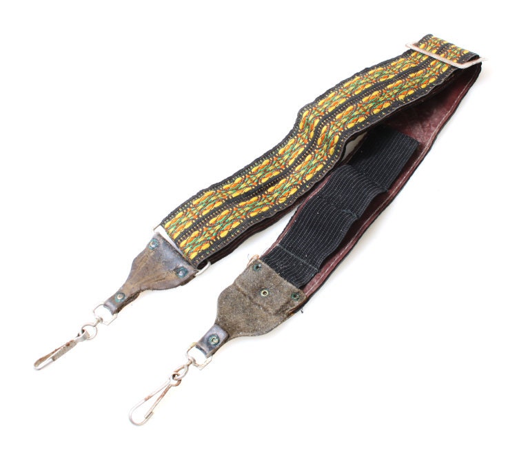 Retro 1960s Embroidered Camera Strap, Groovy Orange/Yellow/Green Curvy Pattern