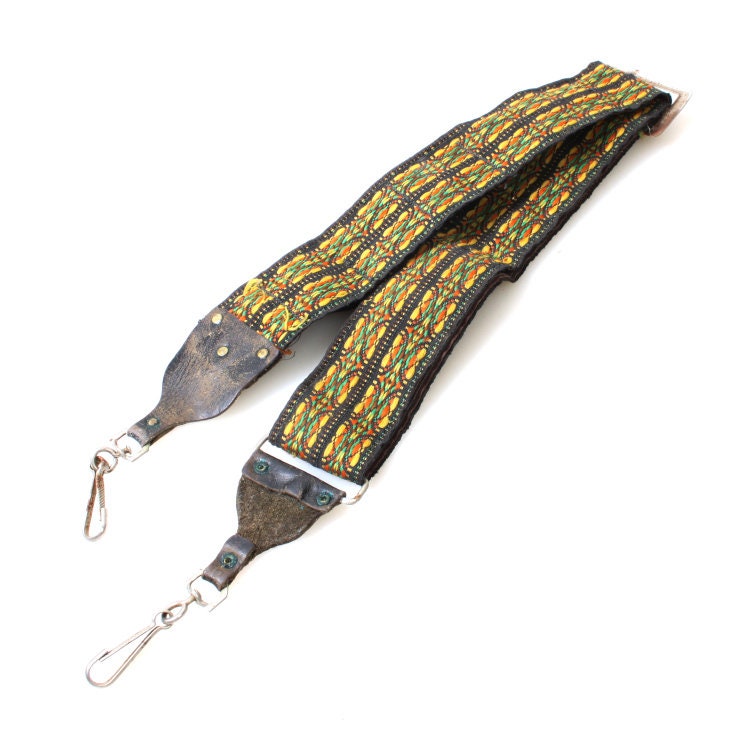 Retro 1960s Embroidered Camera Strap, Groovy Orange/Yellow/Green Curvy Pattern