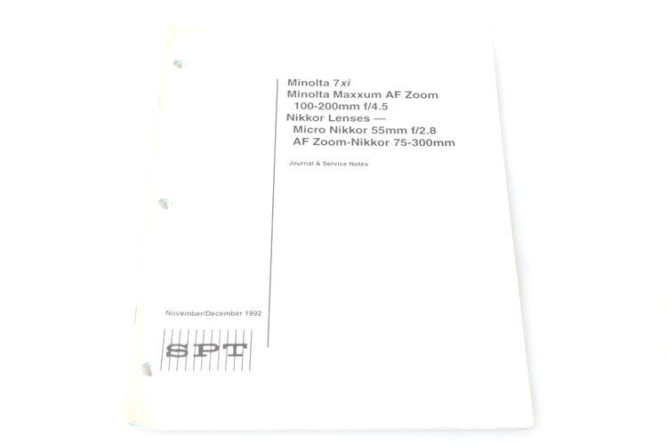 Minolta 7XI 100-200 4.5 Lens Nikkor Micro 55 2.8 75-300 Journal & Notes