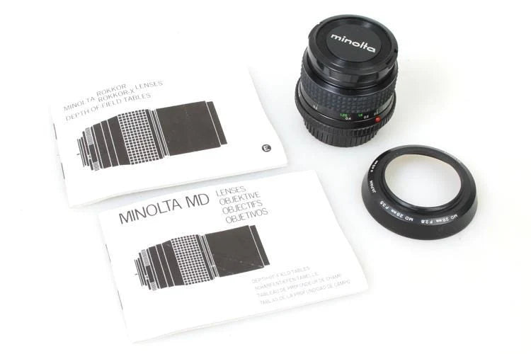 Minolta MD Rokkor 28mm F/2.8 Wide Angle Lens w/ Hood, Manual, Filter