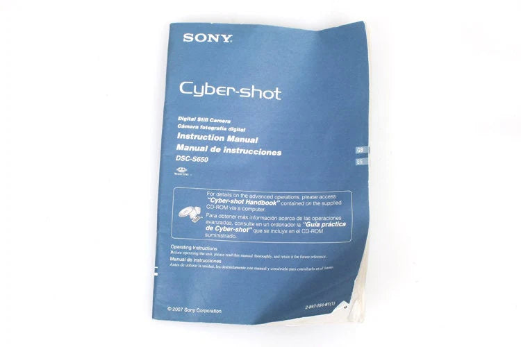 DSC-S650 Sony Cyber-Shot Manual