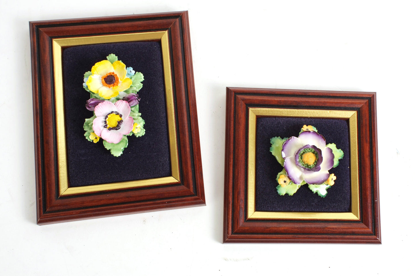 Set of 2 Framed Bone China Floral Flower Decorations