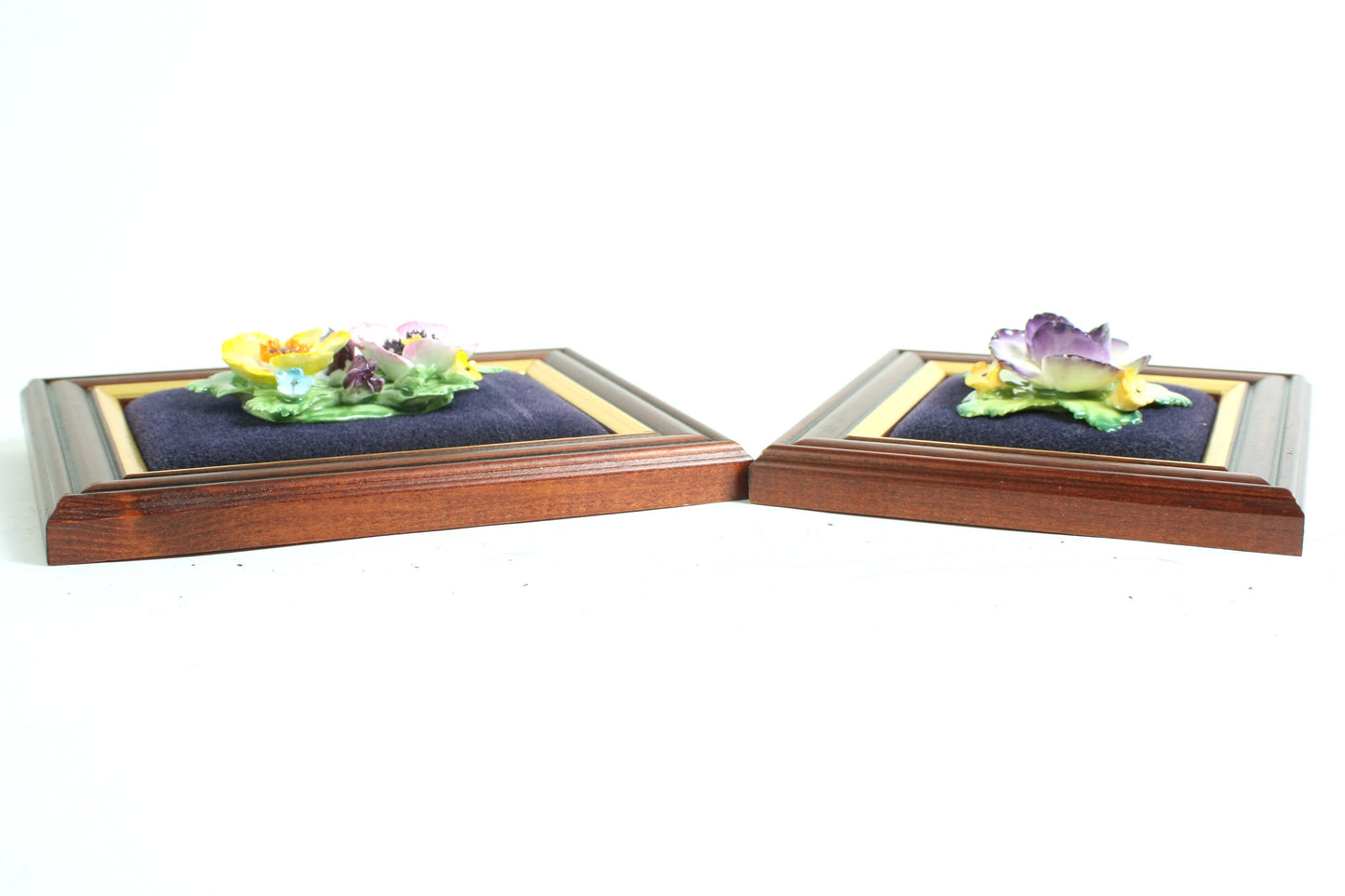 Set of 2 Framed Bone China Floral Flower Decorations