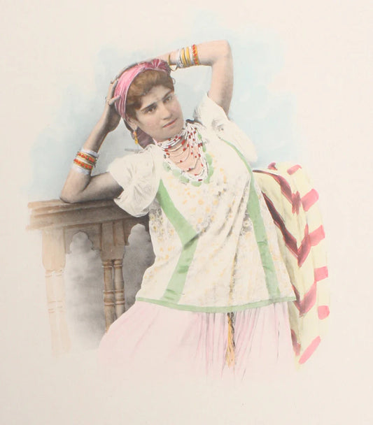 10X13 HAND COLORED PHOTO OF BEAUTIFUL YOUNG WOMAN IN TRADITIONAL CLOTHING