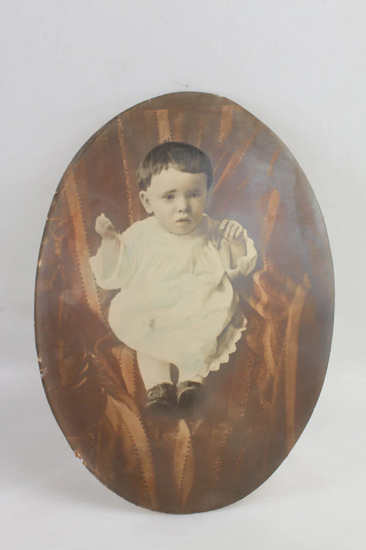13X19 HAND COLORED CONVEX PORTRAIT OF ADORABLE BABY - RARE