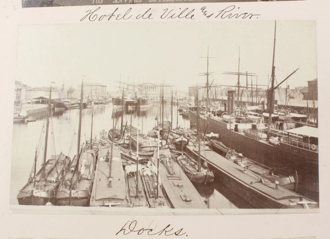 Vintage Antwerp Belgium Harbor Photo - Crowded Docks & Sailboats 8x10 Print,