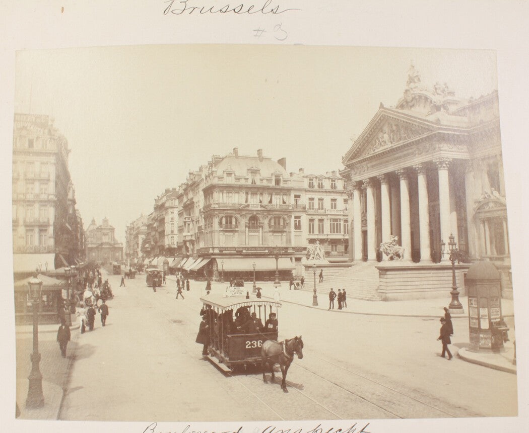 Vintage 8x10 Brussels Photo Print - Horse-Drawn Trolley on Boulevard Anspach,