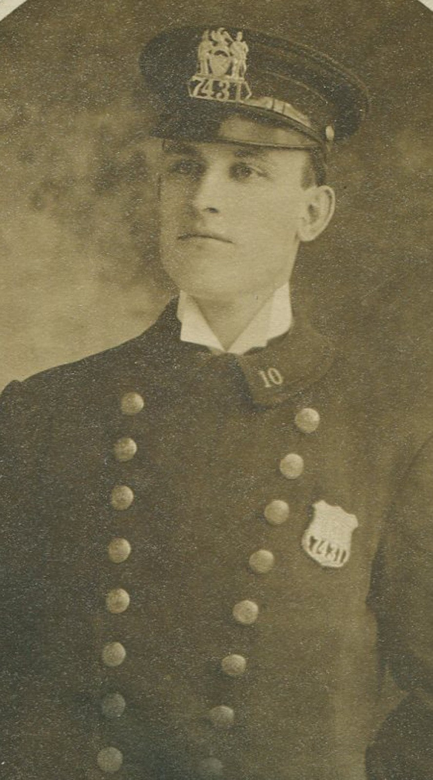 Vintage Fireman in Uniform - Oval Photo on Mounting Card, Circa 1900,