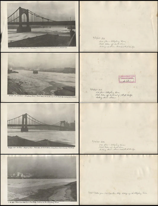 1928 PHOTOS OF PITTSBURGH ICY ALLEGHENY RIVER PICTURED W/ MANY BRIDGE - SET OF 8