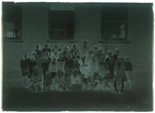 5X7 PHOTO NEGATIVE ON GLASS OF SCHOOL CHILDREN OUTDOORS