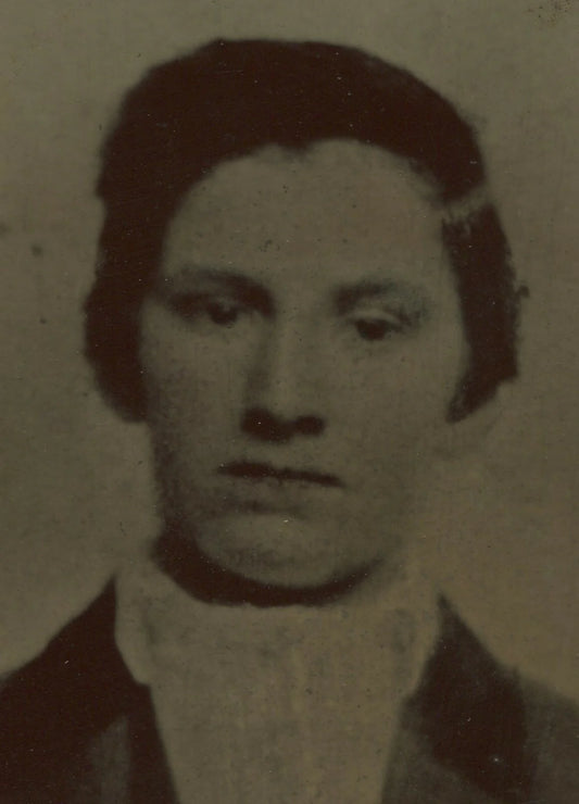 YOUNG MAN, SAD BLANK STARE. TINTYPE 8.5X6.5 IN.