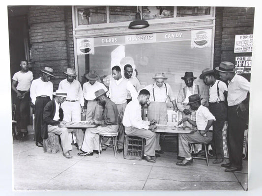 11x14 AFRICAN-AMERICAN MEN PLAYING CHECKERS BY TEENIE HARRIS