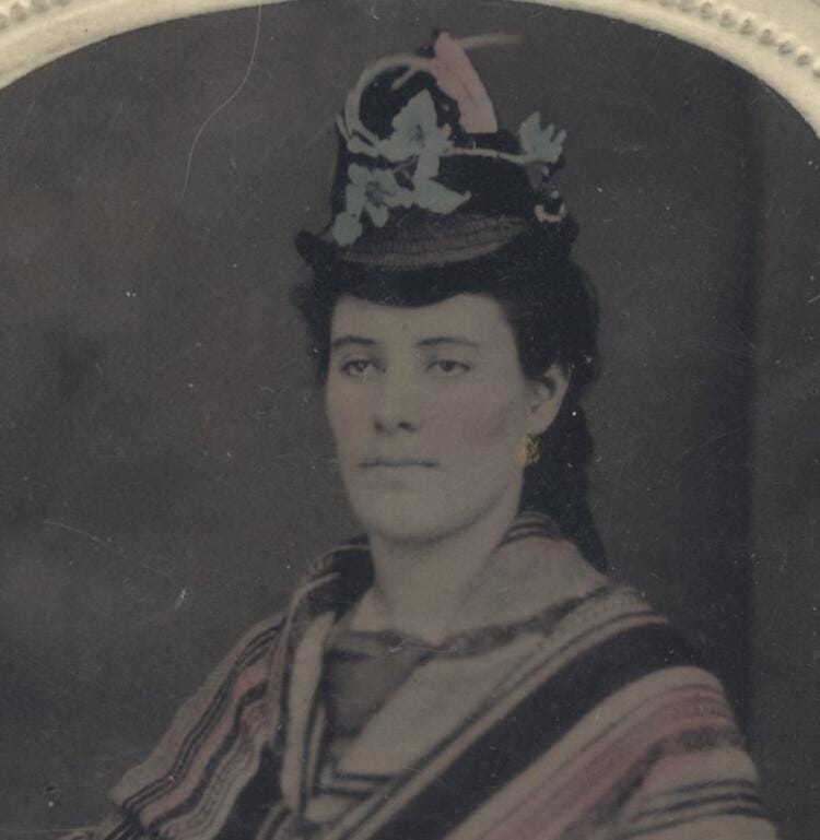 Stunning Handcolored Portrait Of Beautiful Woman In Large Hat