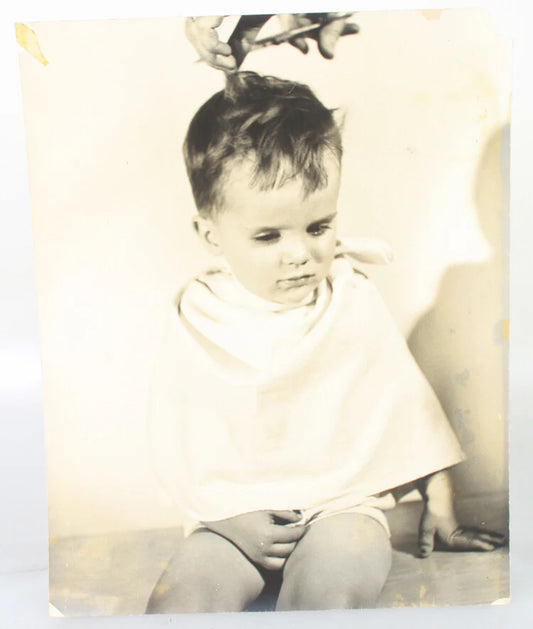 11X14 VINTAGE PHOTO OF LITTLE BOY GETTING HAIRCUT
