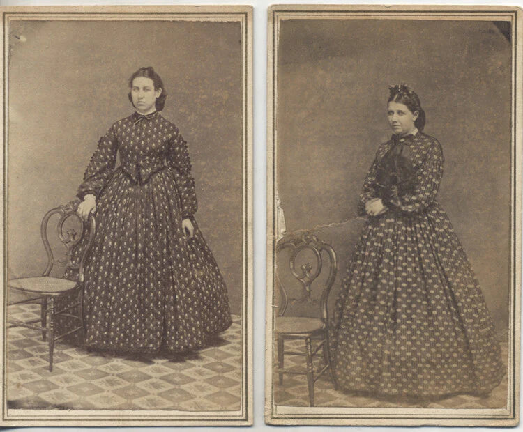 CIVIL WAR ERA PORTRAITS OF WOMEN IN BEAUTIFUL DRESSES W/ NAMES ON BACK
