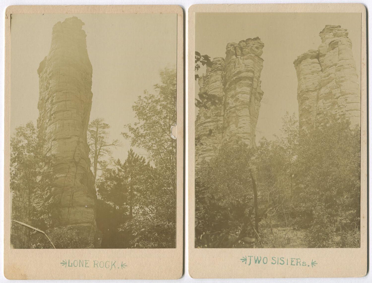 Two Sisters Rock Formation. Washington. 2 Set. Cabinet Card.