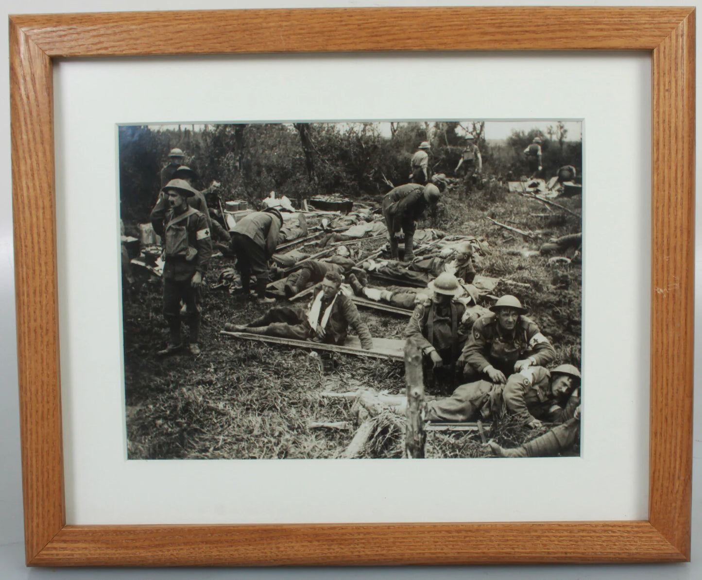 WWI BATTLE DRESSING STATION. SILVER PRINT/8X10 FRAME/ARCHIVAL MATTING.