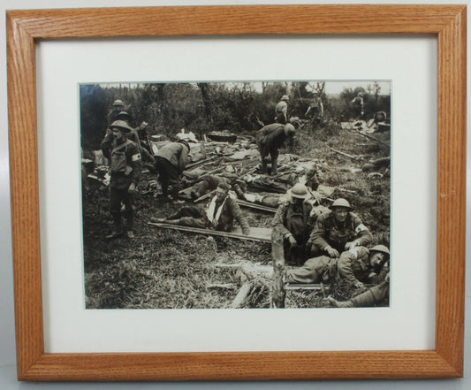 WWI BATTLE DRESSING STATION. SILVER PRINT/8X10 FRAME/ARCHIVAL MATTING.