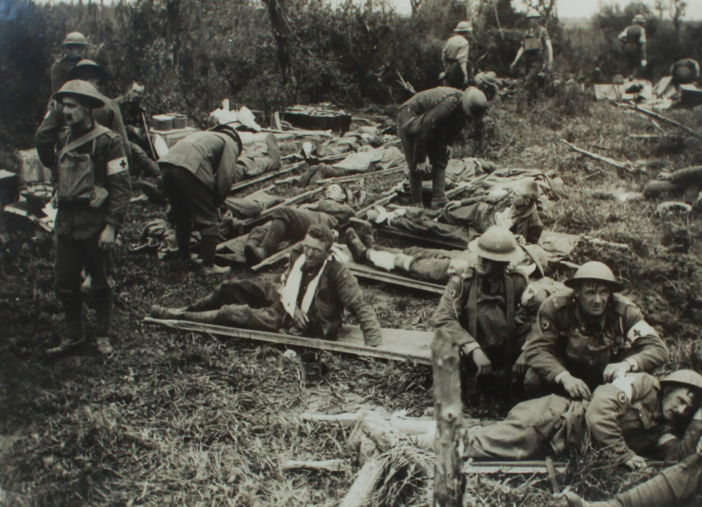 WWI BATTLE DRESSING STATION. SILVER PRINT/8X10 FRAME/ARCHIVAL MATTING.