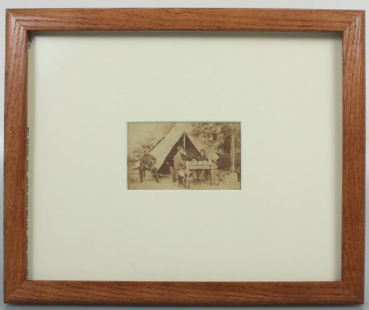 CIVIL WAR CDV. OFFICERS DINE, BLACK SOLDIER LOOKS ON. 8X10 FRAME/ARCHIVAL MAT.